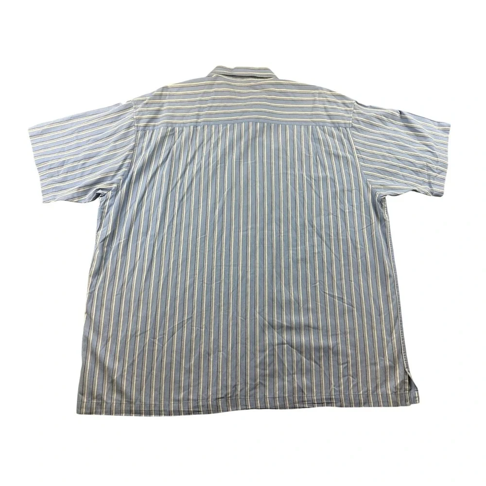 Y2K IZOD Button Front‎ Shirt Men XXL Blue White Striped Cotton Short Sleeve Work